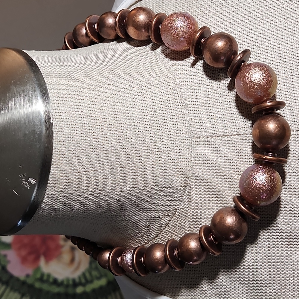 Bronze Tone Beaded Necklace Costume Jewelry